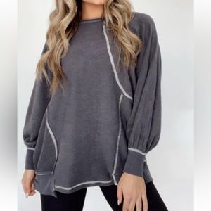 Bucketlist French Terry Relaxed Oversized Top Sweatshirts Berry Pink USA‎ Sz M